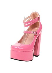 REAVE CAT Women Pumps Square Toe High Block Heels Buckle Straps Punk Plateform Big Size 35-41 Solid Red Black Sexy Spring S3626