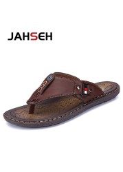 New Slippers Summer Flip Flops for Men Beach Slippers Leather Sandals Comfortable Shoes Non-slip Bathroom Shoes Men Slides