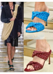 Slippers Female Woven Leather Sandals Open Toe High Heels Twist Open Heel Women Summer Slippers Slip On Out Door Shoes