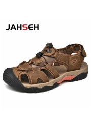 Summer New Outdoor Genuine Leather Men's Casual Sandals High Quality Brand Beach Shoes Fashion Water Shoes Walking Footwear