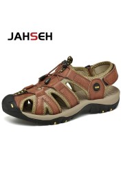 Summer New Outdoor Genuine Leather Men's Casual Sandals High Quality Brand Beach Shoes Fashion Water Shoes Walking Footwear