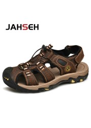 Summer New Outdoor Genuine Leather Men's Casual Sandals High Quality Brand Beach Shoes Fashion Water Shoes Walking Footwear