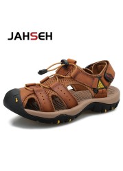 Summer New Outdoor Genuine Leather Men's Casual Sandals High Quality Brand Beach Shoes Fashion Water Shoes Walking Footwear