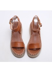 2022 summer new fish mouth European and American style wedge heel cake thick bottom brown fashion sandals women's shoes