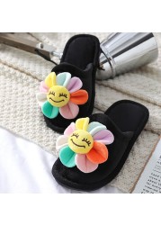 Women Smiley Face Flower Slippers Fashion Fluffy Winter Warm Slippers Woman Cartoon Animals Indoor Slippers Funny Shoes