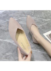 2022 Women's Shoes Autumn Single Shoes Fashion Knitted Pointed Shoes Flat Bottom Comfortable Plus Size 43