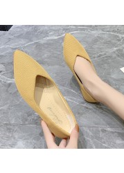 2022 Women's Shoes Autumn Single Shoes Fashion Knitted Pointed Shoes Flat Bottom Comfortable Plus Size 43