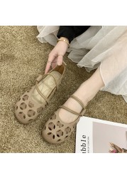 2021 new leather summer shoes woman flats hollow breathable casual flat shoes comfortable shoes women