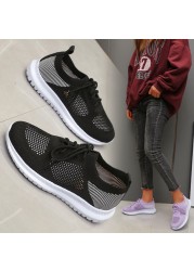 2022 spring sneakers women knitting soft vulcanized flat shoes platform lace-up mesh comfortable ladies casual shoes