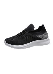 2022 spring sneakers women knitting soft vulcanized flat shoes platform lace-up mesh comfortable ladies casual shoes