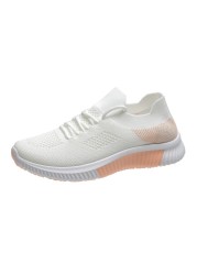 2022 spring sneakers women knitting soft vulcanized flat shoes platform lace-up mesh comfortable ladies casual shoes