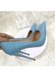 Spring snakeskin pattern pointed toe soft leather shallow stiletto work shoes party dress all-match large size women's shoes