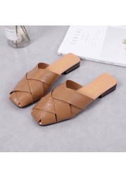 Flat Slides Mules Shoes Woman Summer Ladies Elegant Shoes Half Slippers Women's Shoes Lazy Zapatos Mujer