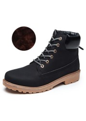 ZYYZYM Boots Men Boots Autumn Winter PU Leather Unisex Style Plush Keep Warm Men Outdoor Motorcycle Boots Shoes Men