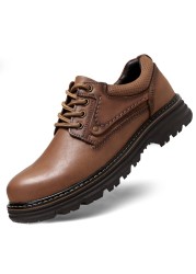 Genuine leather lace-up men casual shoes hand-stitched thick-soled mens shoes footwear business man formal shoes