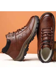 Men's shoes 2021 autumn and winter warm casual fashion lace up basic leather shoes bota male zapatos de segurchampre hombre