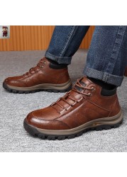 Men's shoes 2021 autumn and winter warm casual fashion lace up basic leather shoes bota male zapatos de segurchampre hombre