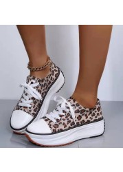 Rimocy Leopard Canvas Platform Sneakers Women Plus Size 43 Thick Sole Sports Shoes Woman 2022 Spring Autumn Lace Up Casual Shoes