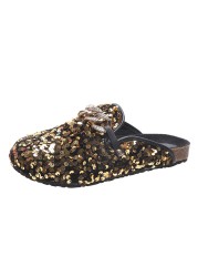 Fashion shoes women sequins metal chain slippers outdoor platform golden sandals 2022 new casual slip on lazy 43 size women shoes