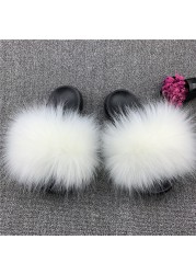 Fashion designer luxury ladies furry fur slippers colorful sandals rainbow shoes for women