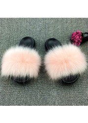 Fashion designer luxury ladies furry fur slippers colorful sandals rainbow shoes for women