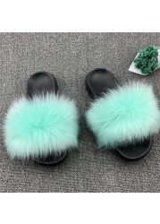 Fashion designer luxury ladies furry fur slippers colorful sandals rainbow shoes for women