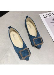 Summer women's shoes sexy pointed square buckle decorative comfortable corduroy fabric banquet flat shoes 2022 new large size