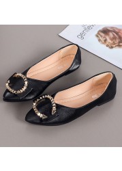 2022 Women's shoes fashion comfortable daily casual trend solid color PU pointed toe golden ring shallow mouth flat shoes