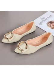 2022 Women's shoes fashion comfortable daily casual trend solid color PU pointed toe golden ring shallow mouth flat shoes