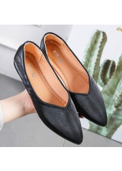 Spring Women Flats Black Pointed Toe Ballet Flats Shallow Boat Shoes Woman Flock Casual Shoes Female Loafers Apricot Pink