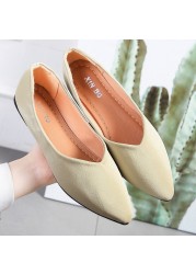 Spring Women Flats Black Pointed Toe Ballet Flats Shallow Boat Shoes Woman Flock Casual Shoes Female Loafers Apricot Pink