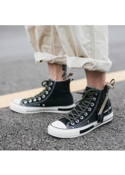 New 2022 Spring Autumn Fashion High Top Sneakers Canvas Shoes Casual Shoes Women Flat Male Zipper Lace Up Solid Trainers 43 44