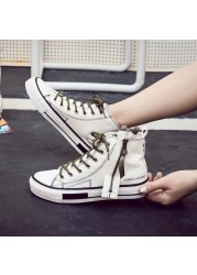 New 2022 Spring Autumn Fashion High Top Sneakers Canvas Shoes Casual Shoes Women Flat Male Zipper Lace Up Solid Trainers 43 44