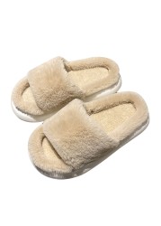 Plush Home Slippers Fluffy Women Slides Comfort Furry Flat Sandals Female Cute Slippers Shoes For Women Indoor Flip Flops