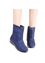 Snow boots for women winter warm plush ankle boots front zipper non-slip cotton-padded female solid color boots