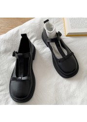 Lucifer 2022 Spring Bow T Strap Mary Jane Shoes Women Round Toe Patent Leather Flats Woman Black Ankle Buckle Casual Shoes