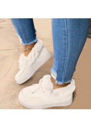 Winter New Women's Cotton Shoes Bowknot Plush Warm Snow Boots Casual Woman Flat Furry Ankle Boots Women Boots