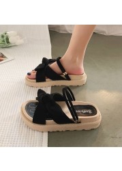 2021 new lady sandals summer fairy style fashion student thick-soled roman flat shoes indoor slippers slides butterfly knot