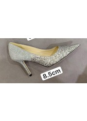 luxury designer high heel shoes for women genuine leather glitter sexy wedding shoes