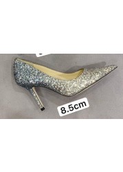 luxury designer high heel shoes for women genuine leather glitter sexy wedding shoes