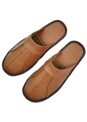 Real Cow Leather Slippers Couple Indoor Non-slip Men Women Home Casual Fashion Single Shoes TPR Soft Soles Spring Summer