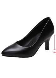 Lucifer 2022 Spring Black PU Leather Women Shoes Pointed Toe Slip On Office Women Shoes High Heels Shallow Mouth