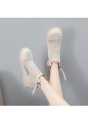 2021 Summer Flat Sandals Soft Genuine Leather Breathable Mesh Flat Sandals Korean Hollow Out Sandals Female Student Shoes