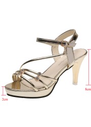 Lucyever Crystal Thin High Heels Sandals Women 2022 Summer Ankle Strap Platform Sandal Woman Gold Silver Ladies Party Shoes