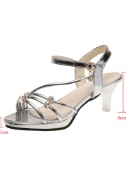 Lucyever Crystal Thin High Heels Sandals Women 2022 Summer Ankle Strap Platform Sandal Woman Gold Silver Ladies Party Shoes