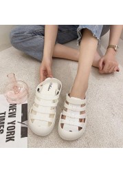 2021 summer new semi slippers korean non-slip hole beach shoes wear fashion sandals for women flat with rubber house slippers