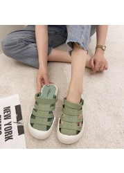 2021 summer new semi slippers korean non-slip hole beach shoes wear fashion sandals for women flat with rubber house slippers