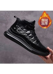 Fashion Men's Shoes Autumn Winter New Plus Velvet Keep Warm Man Casual Shoes Black Flat Sneakers Comfortable High Sneakers