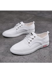 Men Sneakers Genuine Leather Men Casual Shoes Slip-on Breathable Soft Summer Flats Shoes Simple Style Fashion White Shoes