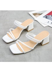 New 2022 Female Sandals Sexy Summer Slippers Ladies High Heels Square Open Toe Slides Party Shoes Women Sandals for Women